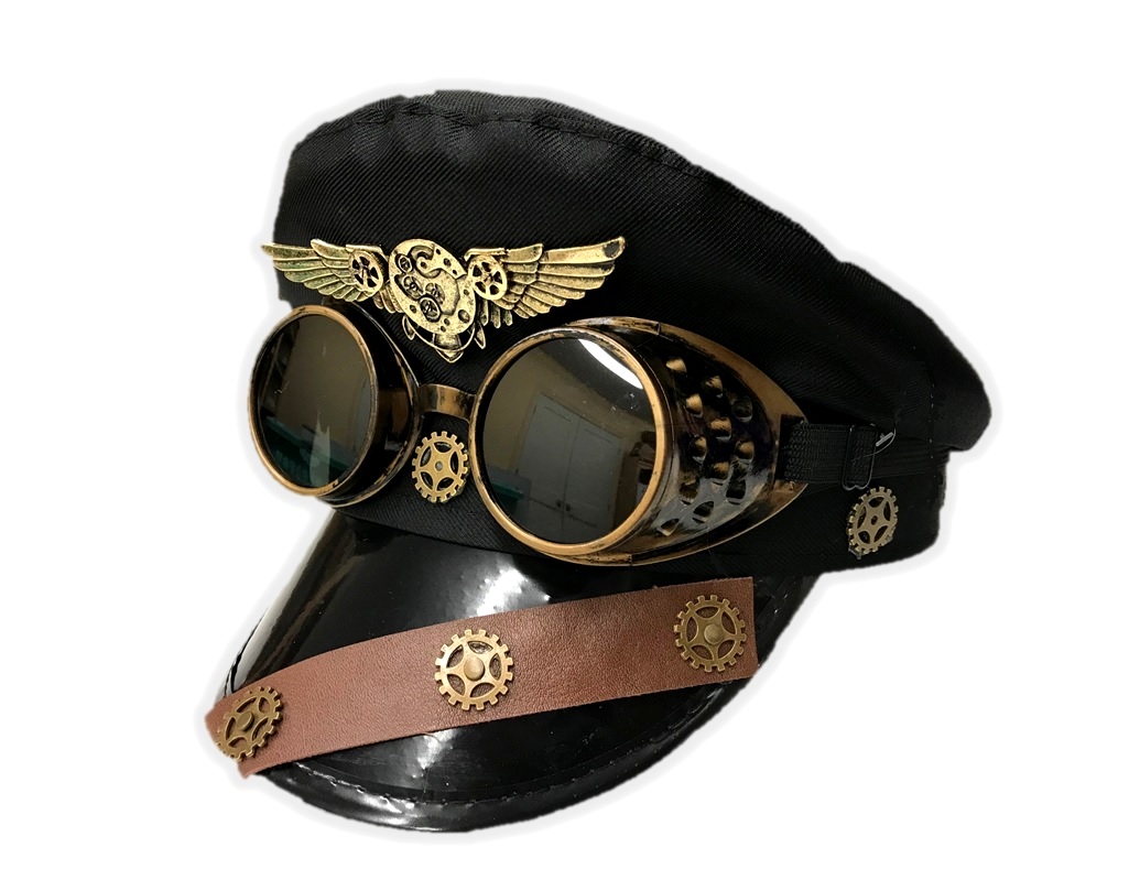 Steampunk Pilot Hat Police Officer Cap Goggles Costume Accessory Adult